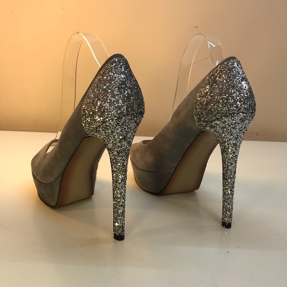 Boutique 9 Gray Suede Stilettos Glitter Heel Sz 10 - Picture 4 of 9